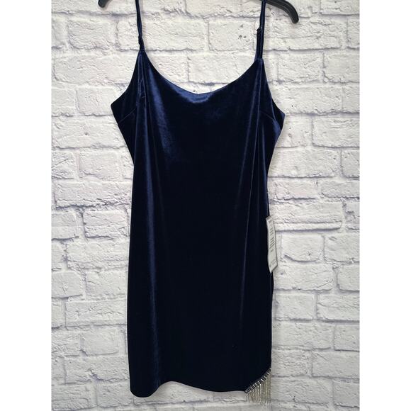 City Studio Navy Crushed Velvet Formal Mini Dress Rhinestone Detail - 16 (JR 17) - Picture 1 of 5